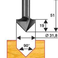 Фреза пазовая галтельная  V-обр 90° ф31,8мм, хв 8мм Энкор 28049