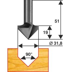 Фреза пазовая галтельная V-обр 90° ф31,8мм, хв 8мм Энкор 28049