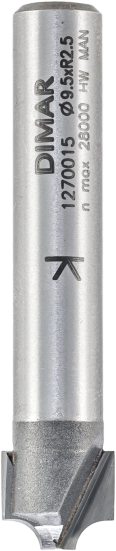 Фреза Dimar 1270015 радиусная V широкая R2,5 врезная D9,8x9 L49 хвостовик 8 (L1-49 мм, L2-9 мм, D1-9.8 мм, D2-8 мм)