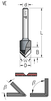 Фреза WPW VE90125 паз V 90 гр. для гибки Alucobond D13 B12,5 хвостовик 8