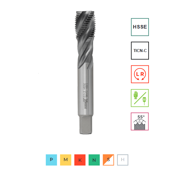 Метчик машинный G 1/8" (HSS-E + TICN-C),ISO, 6H,R, спиральный RODMIX 1609180090