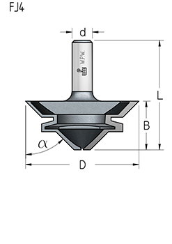 Фреза WPW FJ40002 соединений 90 и 180 гр D67 B30 хвостовик 12 (L1-30 мм, L2-30 мм, D1-67 мм, D2-12 мм)
