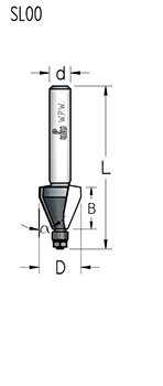 Фреза WPW SL00453 мини фаска угловая 45 гр B6,3 Z2 хвостовик 6 (L1-48 мм, L2-6.3 мм, D1-14.3 мм, D2-6 мм)