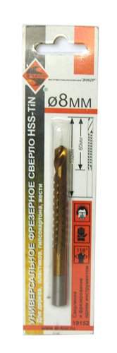 Сверло универсальное фрезерное ф8 мм кукуруза (дерево, жесть, пластик, гипсокартон) Энкор 19152