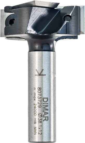 Фреза Dimar 8073729 выравнивание 2+2 сменные ножи D38,1x12 L57,5 Z2+2 хвостовик 12 (L1-57.5 мм, L2-12 мм, D1-38.1 мм, D2-12 мм)