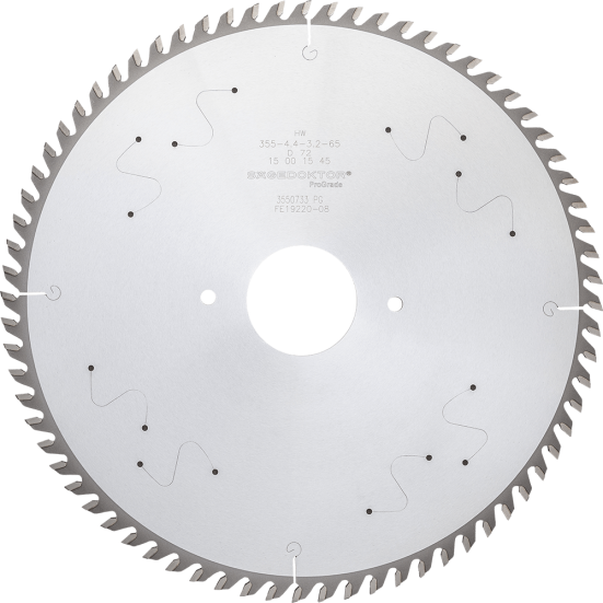 Пила основная SÄGEDOKTOR 355x4.4x3.2x75x72Z D15 A-04 ProGrade Laser Slits Pinholes 2x9x110 3550726 PG P3192