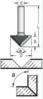 Фреза WPW VG90273 паз V для гибки гипсокартона на 90 гр. D26 B12,7 хвостовик 6 (L1-50 мм, L2- мм, D1-12.7 мм, D2-6 мм)