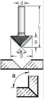 Фреза WPW VG90273 паз V для гибки гипсокартона на 90 гр. D26 B12,7 хвостовик 6