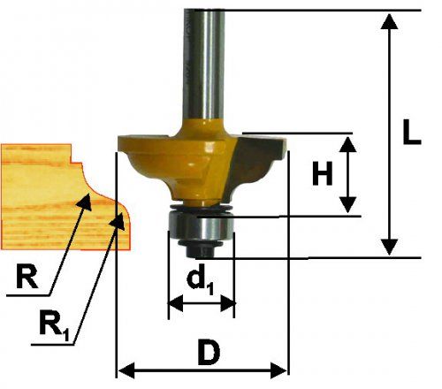 Фреза кром. калевочная ф34,9х14,4мм R4/4,8мм хв8мм Энкор 46272 (L1-54 мм, L2-14.4 мм, D1-34.9 мм, D2- мм)
