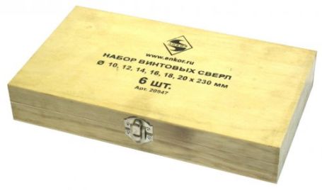 Набор сверл для дерева винтовых 10-20Х230 мм, 6 штук Энкор 20947 (L1- мм, L2- мм, D1- мм, D2- мм)