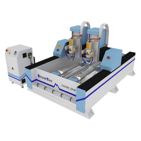 Фрезерный станок ЧПУ StoneTec 1325R 2FM — два шпинделя и поворотных устройства для обработки камня