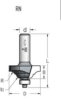 Фреза WPW RN04005 профиль эрмитаж R6,5 D38,1 B16 подшипник хвостовик 8 (L1-56 мм, L2-16 мм, D1-38.1 мм, D2-8 мм)