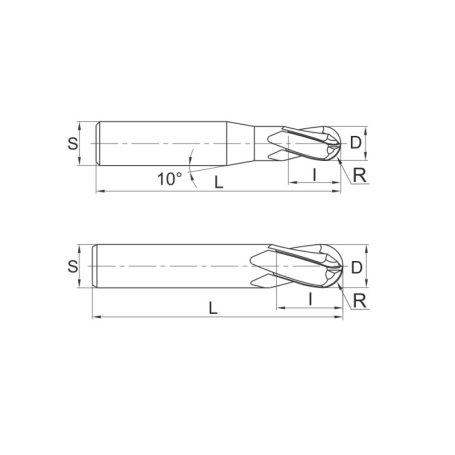Фреза сферическая по стали Z4 DJTOL DPB4-04 (L1-50 мм, L2-8 мм, D1-4 мм, D2-4 мм)