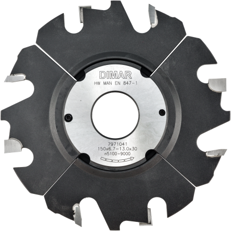 Фреза насадная Dimar 7971041 паз регулируемый 6,7-13,0x30мм D150 Z4+4 посадка 30 (L1- мм, L2-6.7 мм, D1-150 мм, D2-30 мм)