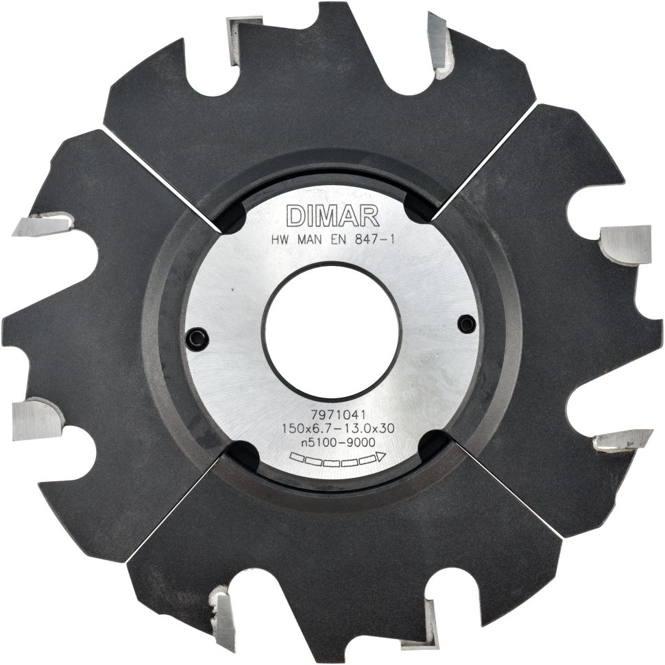 Фреза насадная Dimar 7971041 паз регулируемый 6,7-13,0x30мм D150 Z4+4 посадка 30 (L1- мм, L2-6.7 мм, D1-150 мм, D2-30 мм)