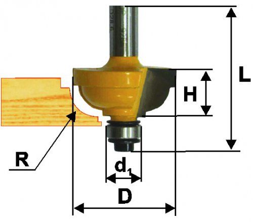 Фреза кром. калевочная ф31,8х15мм R7,9мм хв. 8мм Энкор 46297 (L1-57 мм, L2-15 мм, D1-31.8 мм, D2- мм)