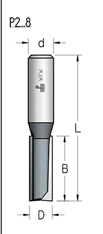 Фреза WPW P240605 пазовая  D6 B25 Z2 хвостовик 8_S,P240605 (L1-57 мм, L2-25 мм, D1-6 мм, D2-8 мм)