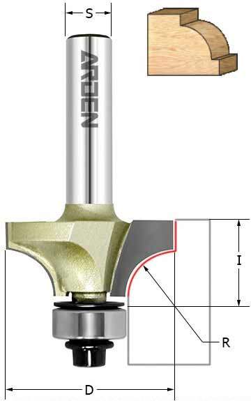 Фреза кромочная колевочная (нижн. подш. 9,5 мм) R4.76 22,2х12,7 мм S=8 мм Z=2  ARDEN 302823