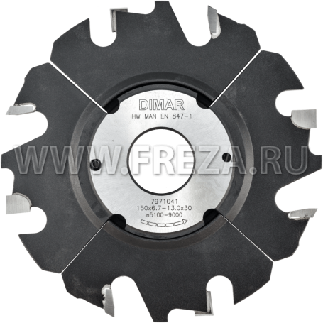 Фреза насадная Dimar 7971071 паз регулируемый 12,7-25,0x30мм D150 Z4+4 посадка 30 (L1- мм, L2-12.7 мм, D1-150 мм, D2-30 мм)