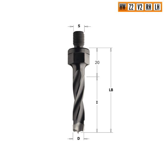 Сверло HW для присадочного станка 12x43x63 Z=2+2 S=M10 RH CMT 346.120.11