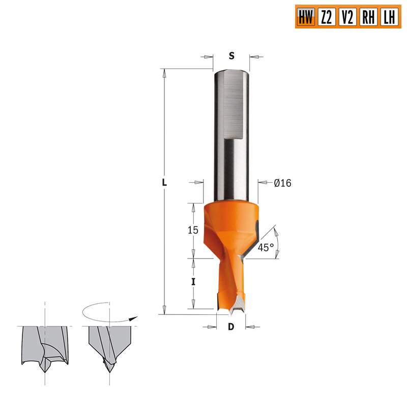 Сверло HW для присадочного станка 10x13x70 Z=2+2 S=10x40 LH CMT 377.103.12