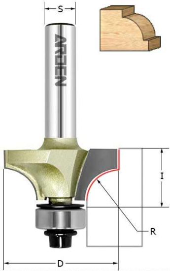 Фреза кромочная колевочная (нижн. подш. 9,5 мм) R8 28,6х12,7 мм S=8 мм Z=2  ARDEN 302843 (L1- мм, L2-12.7 мм, D1-28.6 мм, D2-8 мм)