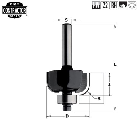 Фреза концевая CMT-contractor внешн.радиус R=12,7 (нижн. подш.) S=8 D=38,1x15,5 K937-380 (L1-62 мм, L2-16 мм, D1-38.1 мм, D2-8 мм)