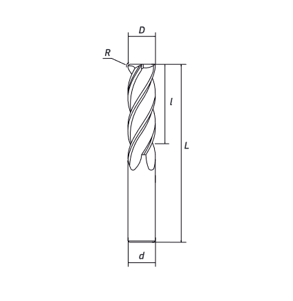 Концевая фреза с угловым радиусом 4 зуба, HRC 45, AlTiN, удлиненная 8х20х100 R1,5 RODMIX 8080151004