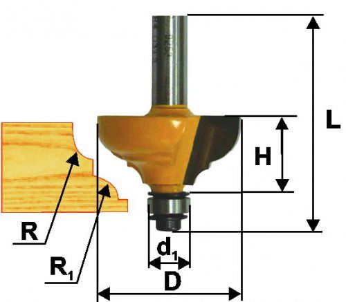 Фреза кром. калевочная ф28,7х12,7мм R4/4мм хв. 8мм Энкор 46262 (L1-54 мм, L2-12.7 мм, D1-28.7 мм, D2- мм)
