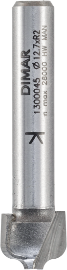 Фреза Dimar 1300045 римский профиль врезная R2 D12,7x9,5 L51 хвостовик 8 (L1-51 мм, L2-9.5 мм, D1-12.7 мм, D2-8 мм)