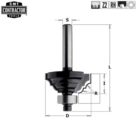 Фреза концевая CMT-contractor фасочная (Римская) (нижн. подш.) S=8 D=42,8x18,5 K941-430 (L1-60 мм, L2-18 мм, D1-42.9 мм, D2-8 мм)