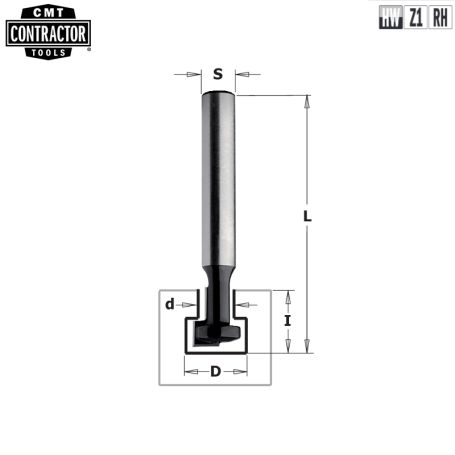 Фреза концевая CMT-contractor (Т-образный паз) S=8 D=4,8/9,5x11x48 K950-095 (L1-48 мм, L2-11 мм, D1-9.5 мм, D2-8 мм)