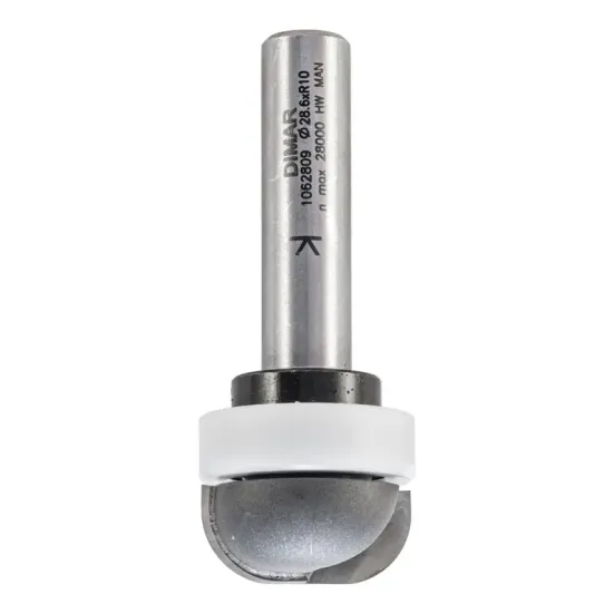 Фреза WPW DB28102C радиус внутренний плинтус, мойка D28,6x12,7 L73 подшипник пластик, хвостовик 12 (L1-73 мм, L2-12.7 мм, D1-28.6 мм, D2-12 мм)