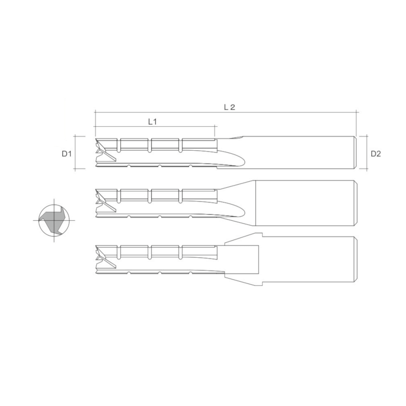 1339 HARTENSE Цилиндрическая трехзаходная фреза без удаления стружки со стружколомом впайка рабочей части HT55OP3WOF-8.0-12.0-30.5-80