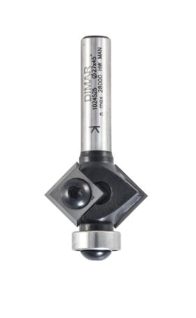 Фреза Dimar E1093215 фаска угловая 45º радиус R3 D27,3x5,7 L60,5 подшипник, сменные ножи хвостовик 8 (L1-60.5 мм, L2-5.7 мм, D1-27.3 мм, D2-8 мм)