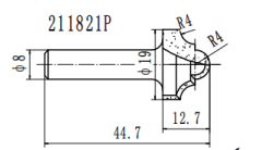 Фреза Классический узор R=4  Z=2 D=19.05x12.7x45 S=8 PROCUT 211821P