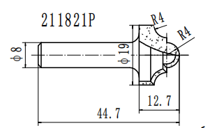Фреза Классический узор R=4  Z=2 D=19.05x12.7x45 S=8 PROCUT 211821P