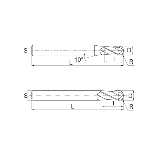 Фреза сферическая Z2 по стали высокой твердости DJTOL DHB2-04