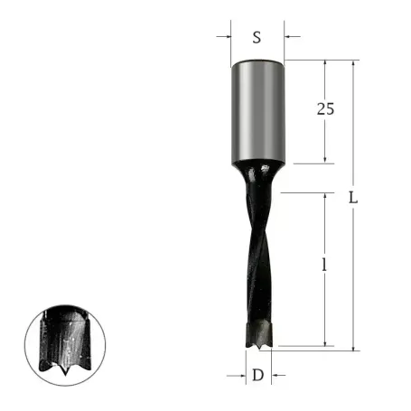 Сверло присадочное глухое для ЛДСП 15х57 S=10x60 правое Woodwork 310.150.R (L1-57 мм, L2- мм, D1-15 мм, D2-10 мм)
