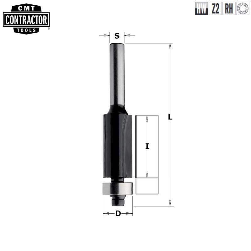 Фреза концевая CMT-contractor обгонная (нижн. подш.) S=8 D=19x25,4 K906-191