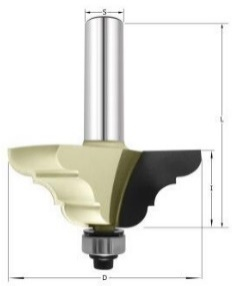 Фреза фигурная молдинговая (нижн. подш.) R=4 D=36x14.2x51 S=8 ARDEN 357830 (L1-51 мм, L2-14.2 мм, D1-36 мм, D2-8 мм)