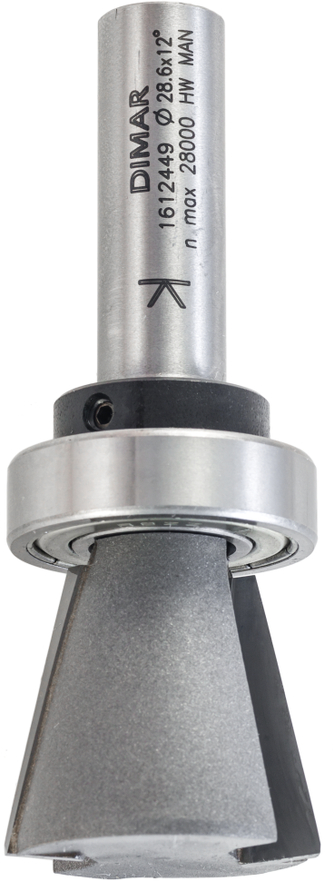 Фреза Dimar 1612449 ласточкин хвост угол 12 гр по шаблону D28,6x26 L79,4 подшипник, хвостовик 12