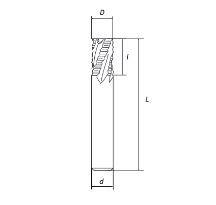 Концевая фреза с пл.торцом черновая 4 зуба, HRC 55, TiSiN, 5х10х6х60 RODMIX 54050100602