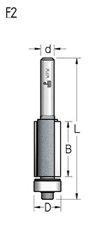 Фреза WPW F261272 D12,7 B38 Z2 обгонная нижний подшипник хвостовик 12_S,F261272 (L1-96 мм, L2-38 мм, D1-12.7 мм, D2-12 мм)