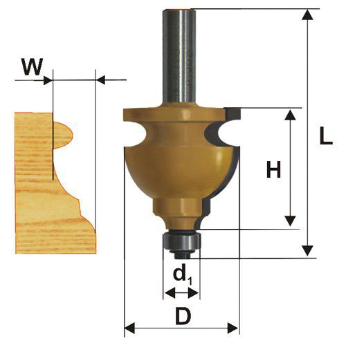 Фреза кромочная фигурная Ф44,5Х28,6 мм, хвостовик 12 мм Энкор 46411 (L1-79 мм, L2-28.6 мм, D1-44.5 мм, D2- мм)