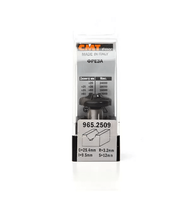 Фреза CMT-PRO (Псевдофиленка) Z2 S=12 D=25,4x9,5 R=3,2 965.2509 (L1-49 мм, L2-9.5 мм, D1-25.4 мм, D2-12 мм)