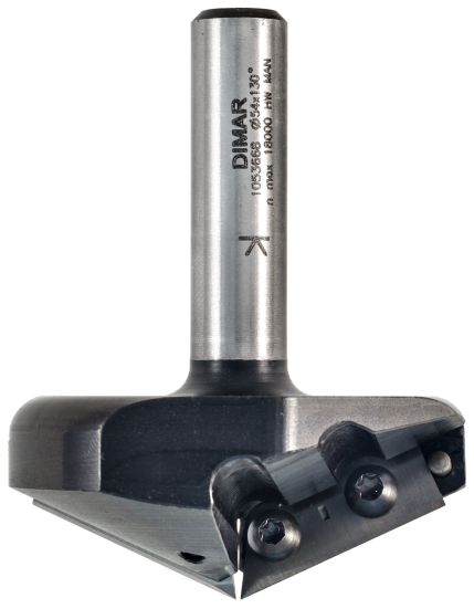 Фреза Dimar 1053669 V паз 130° гр. сменные ножи D54x12,7 L77 Z2 хвостовик 12 (L1-77 мм, L2-12.7 мм, D1-54 мм, D2-12 мм)