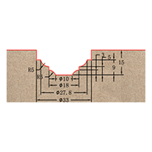 Фреза пазовая профильная фасонная «псевдофилёнка» для фасадов D=33x15x60 S=12 GREENCUT BX11066 (L1-60 мм, L2-15 мм, D1-33 мм, D2-12 мм)