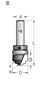 Фреза WPW DC10002 псевдофиленка классика R7 D35 B15 с подшипником хвостовик 12 (L1-73 мм, L2-15 мм, D1-35 мм, D2-12 мм)