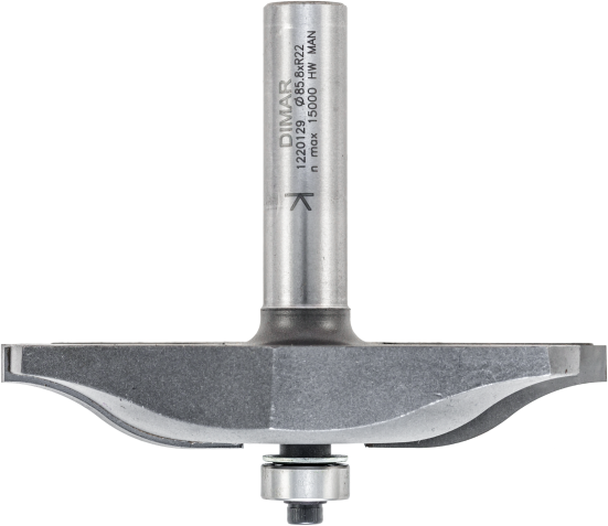 Фреза Dimar 1220129 филенка волна R22 D85,7x15,9 L75 подшипник, хвостовик 12 (L1-75 мм, L2-15.9 мм, D1-85.7 мм, D2-12 мм)